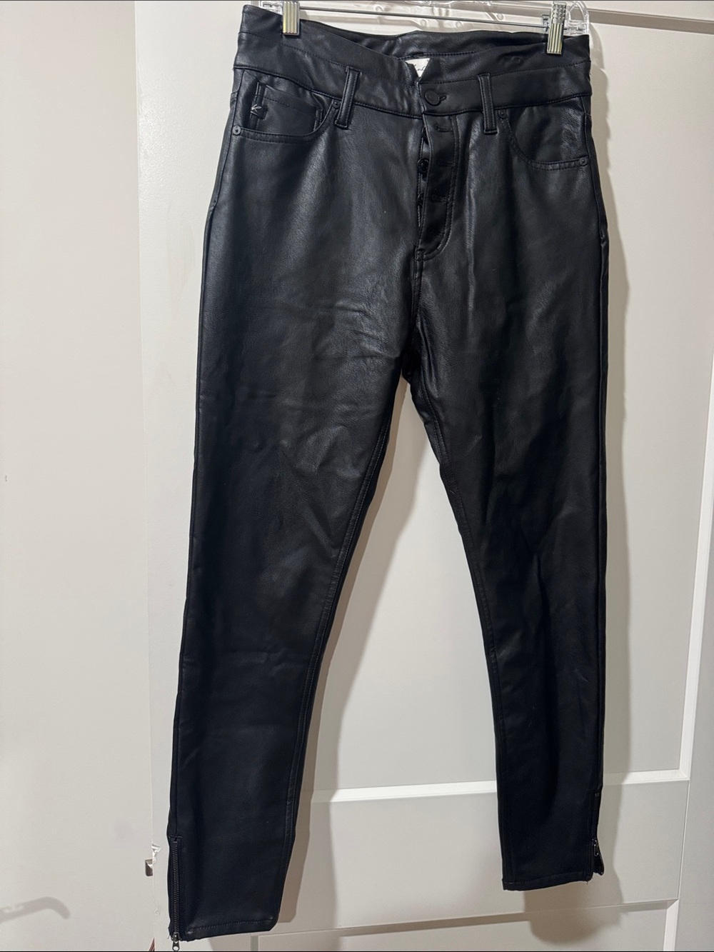 Womens Black Faux Leather Jeans - Slim Fit